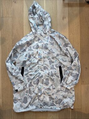 Bape White Gray Camo Raincoat with Blue Accents